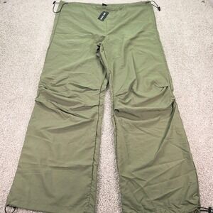 New Just Polly Hot Topic Olive Green Parachute Pants Wide Leg Nylon Ripstop XL